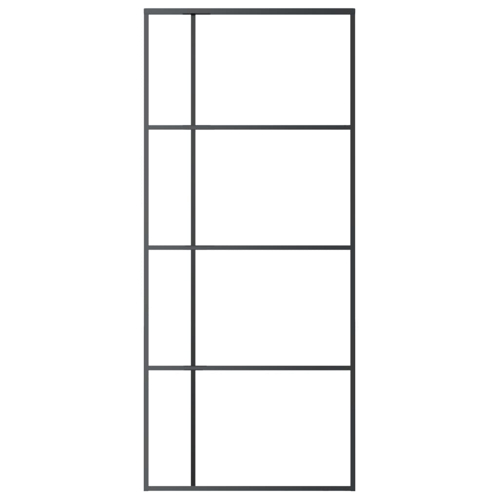 vidaXL Schuifdeur 90x205 cm mat ESG-glas en aluminium zwart afbeelding