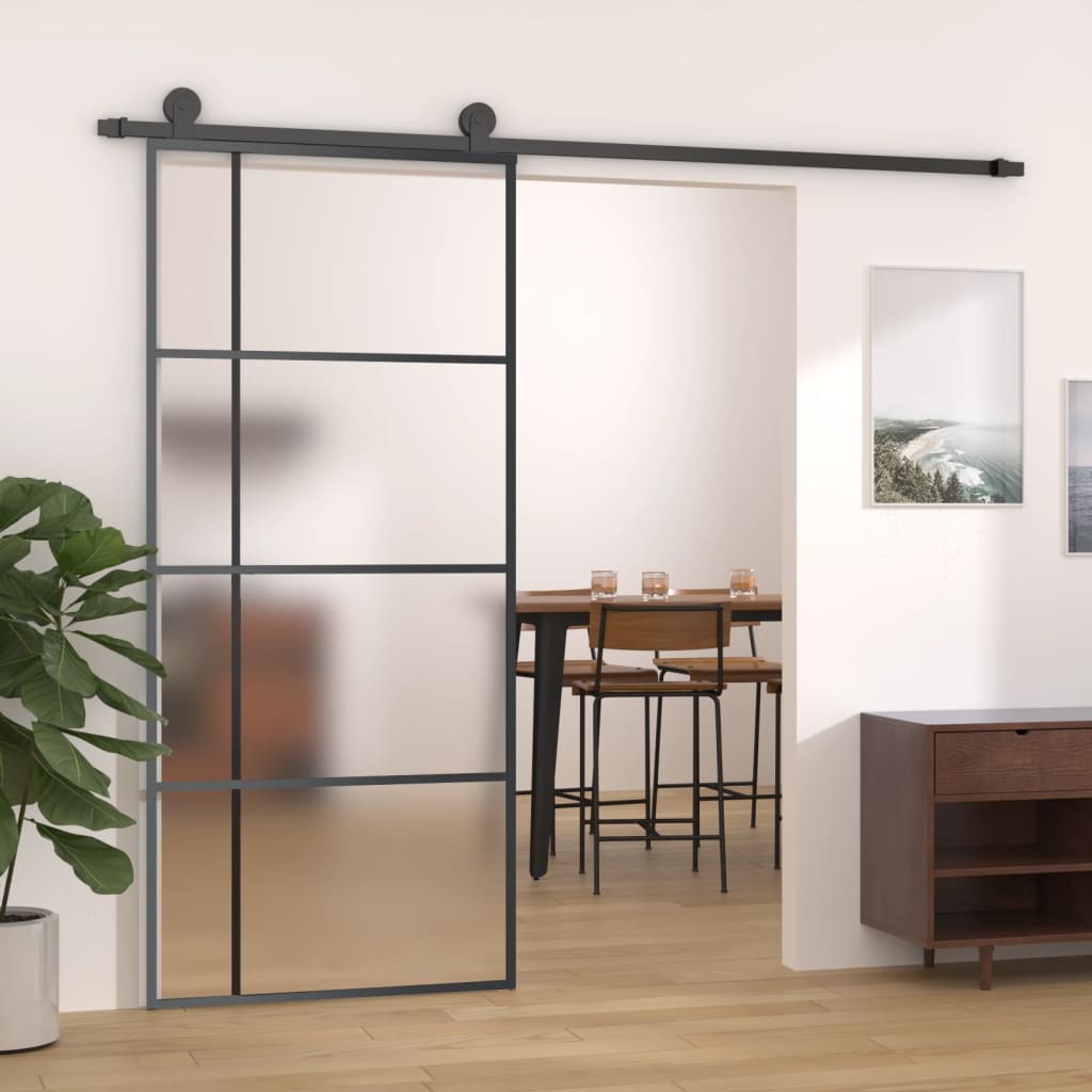 vidaXL Schiebetür ESG-Glas und Aluminium mattiert 90x205 cm Schwarz