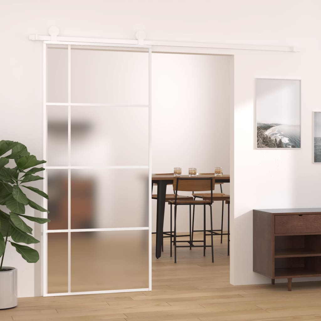 vida XL Schiebetür ESG-Mattglas und Aluminium 90x 205 cm Weiß