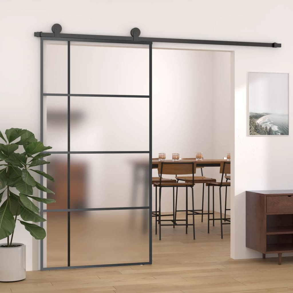bīdāmās durvis, 102,5x205 cm, ESG stikls, melns alumīnijs | Stepinfit.lv