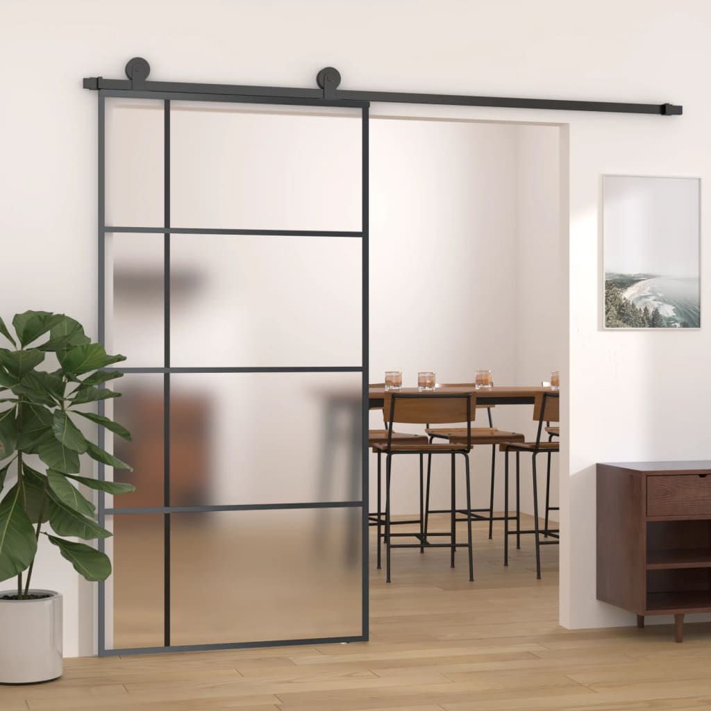 vidaXL Schiebetür ESG Glas und Aluminium mattiert 102,5x205 cm Schwarz