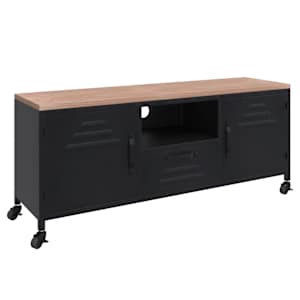 TV skříňka černá 110x30x43 cm železo a masivní jedlové dřevo - obrázek 2