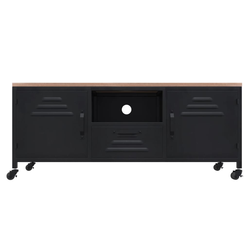 Meuble TV Noir 110x30x43 cm Fer et bois de pin massif | meublestv.fr 4
