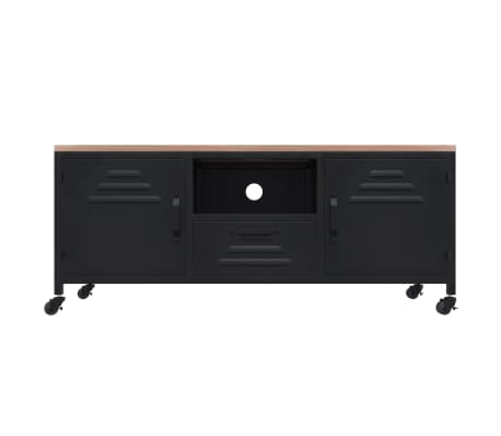 Mobile TV VidaXL FLAM In Legno Massello Di Pino – 110x40x50 Cm, Finitura Rovere, Con 2 Cassetti E 2 Vani