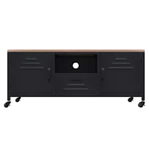 TV skříňka černá 110x30x43 cm železo a masivní jedlové dřevo - obrázek 3