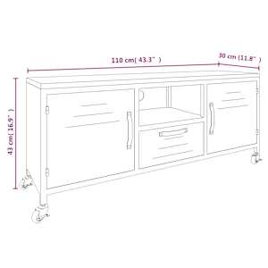 TV skříňka černá 110x30x43 cm železo a masivní jedlové dřevo - obrázek 7