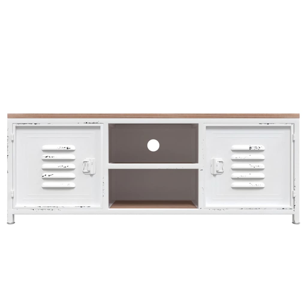 vidaXL Tv-meubel 110x30x40 cm ijzer en massief vurenhout wit afbeelding