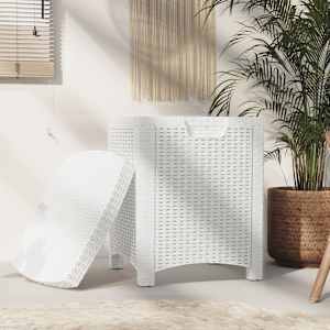 vidaXL Μπαούλο Αποθήκευσης Κήπου Λευκό 39x39x46 εκ. Ρατάν Πολυπρ/νίου