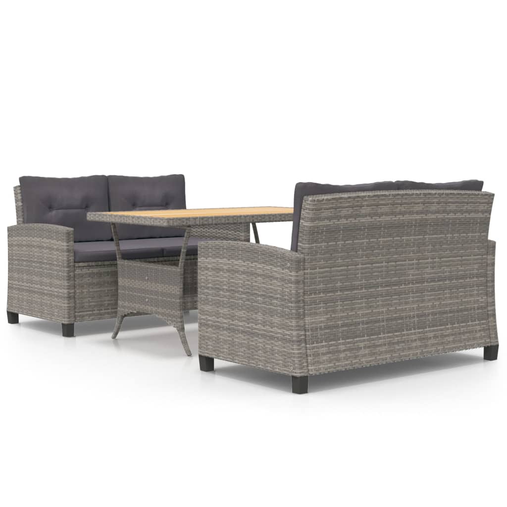 Thumbnail - vidaXL 3-tlg. Garten-Essgruppe mit Grau Kissen Poly Rattan