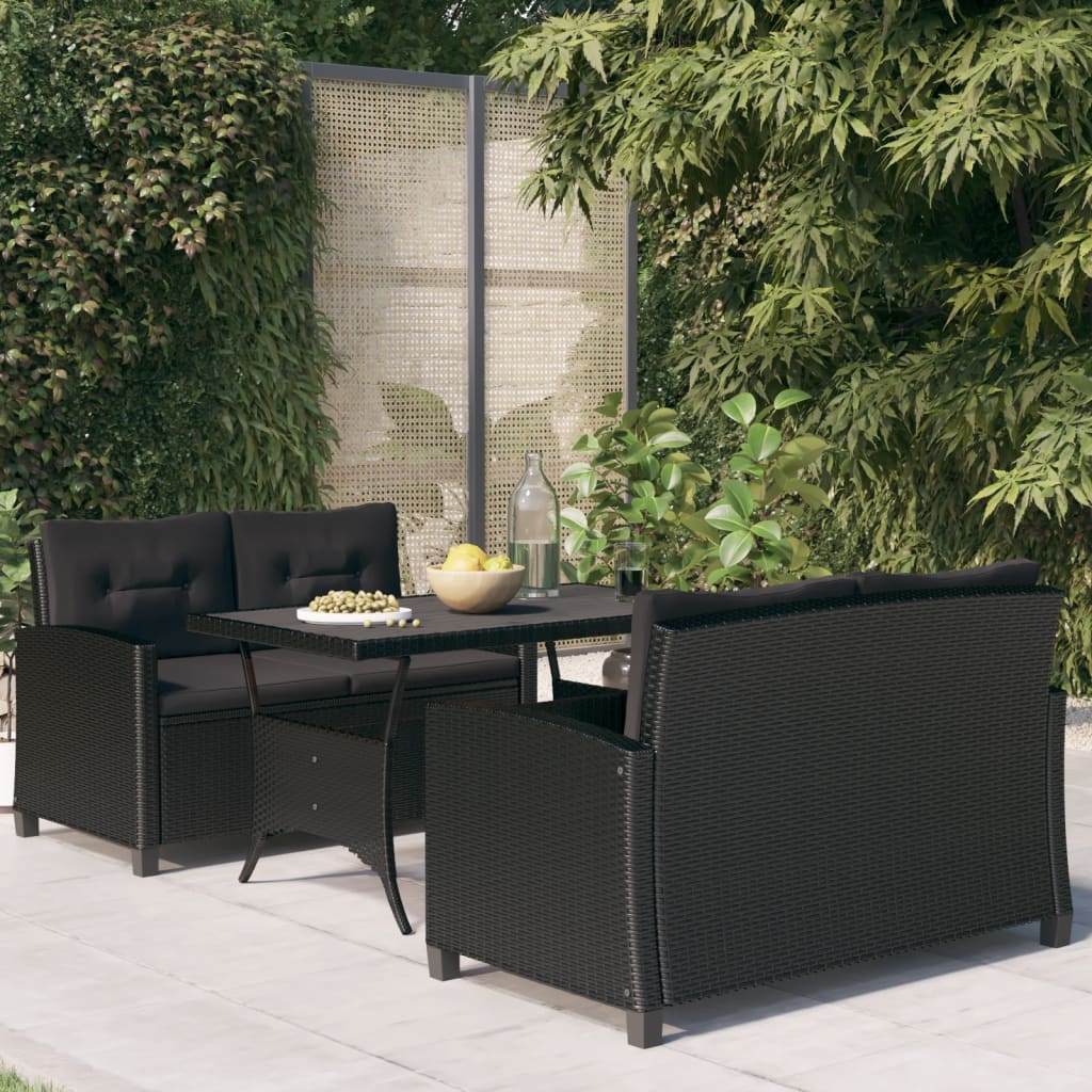 vidaXL 3-tlg. Garten-Essgruppe mit Kissen Poly Rattan