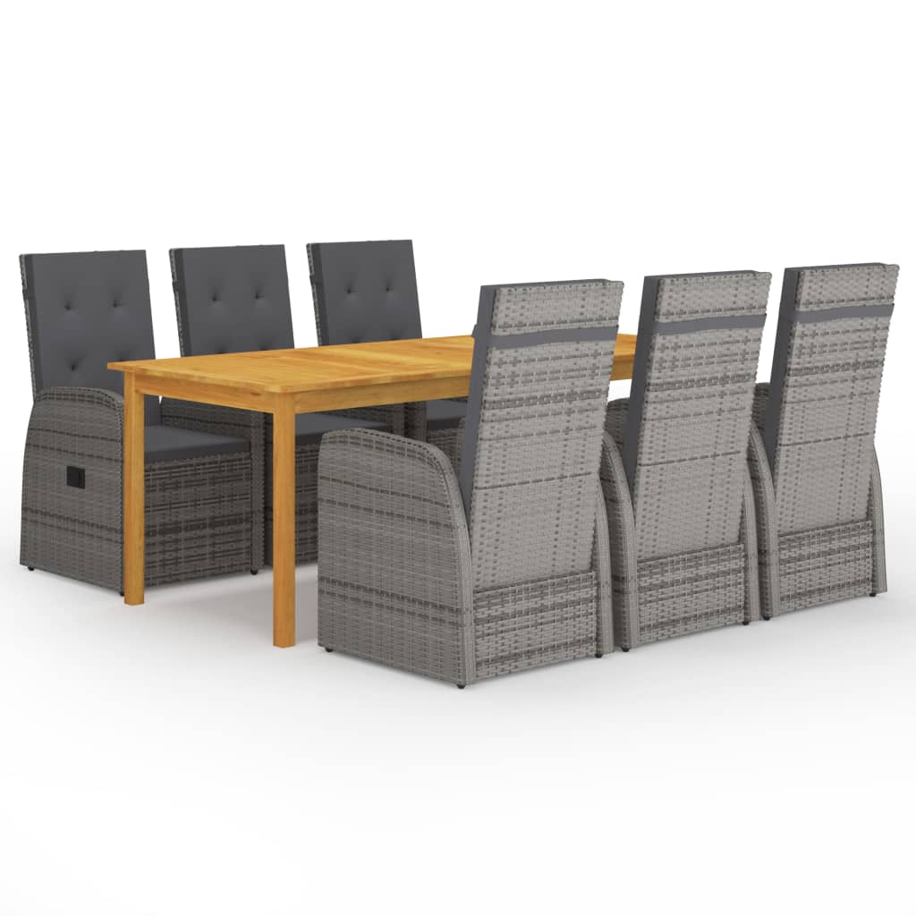 vidaXL 7-tlg. Garten-Essgruppe mit Kissen Grau Poly Rattan