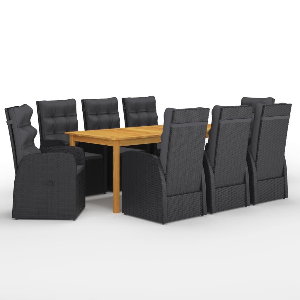 vidaXL 9-tlg. Garten-Essgruppe mit Kissen Schwarz Poly Rattan