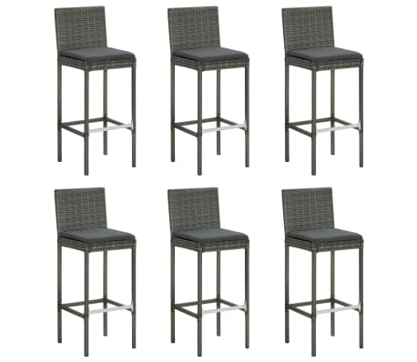 vidaXL 7 Piece Garden Bar Set with Cushions Poly Rattan Grey