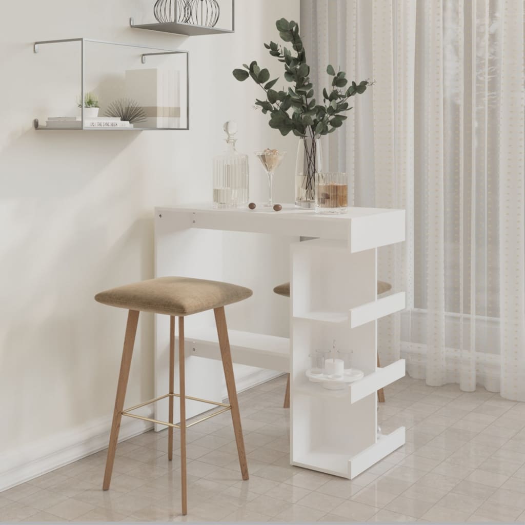 Fehér forgácslap bárasztal tárolópolccal 100 x 50 x 101,5 cm 