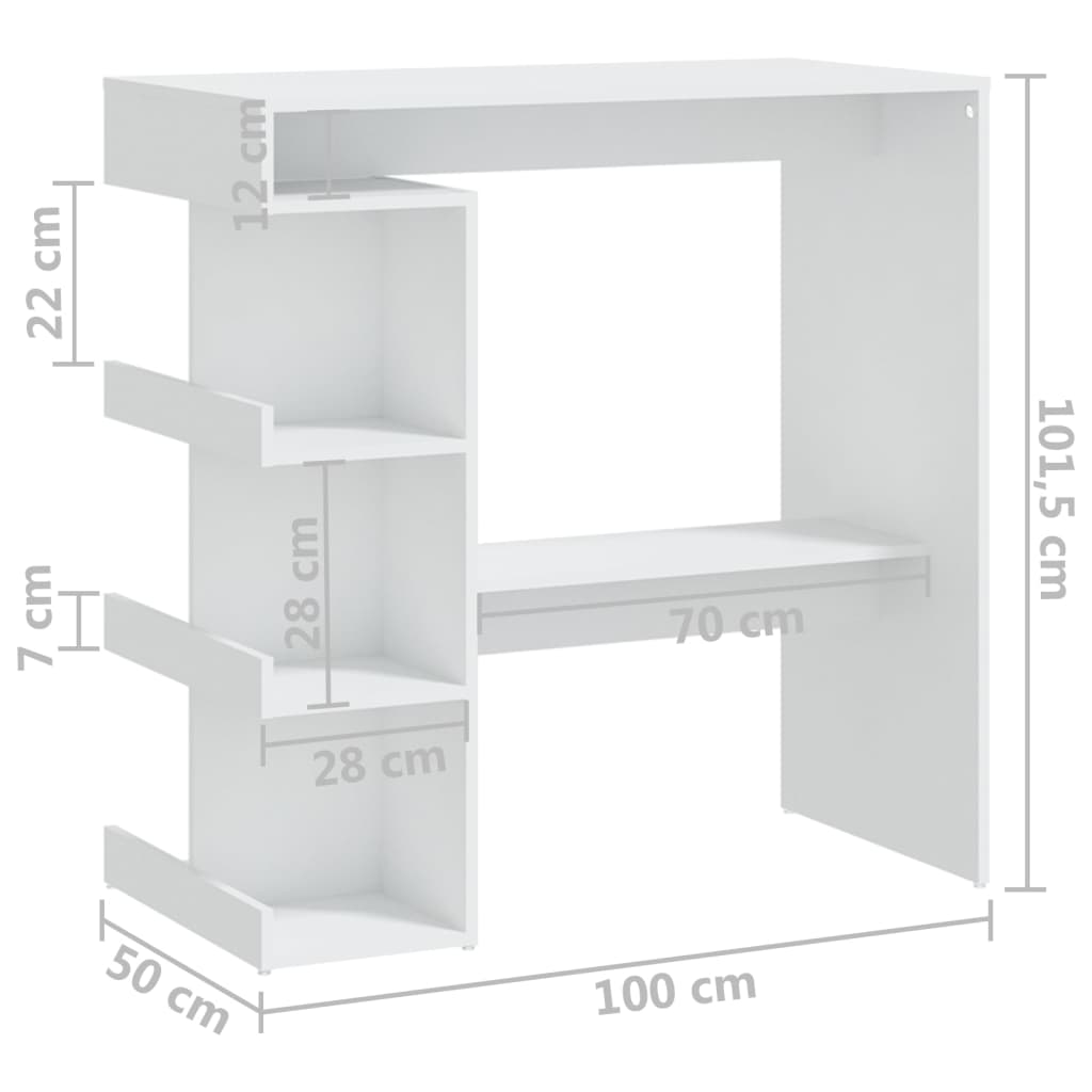 Fehér forgácslap bárasztal tárolópolccal 100 x 50 x 101,5 cm 