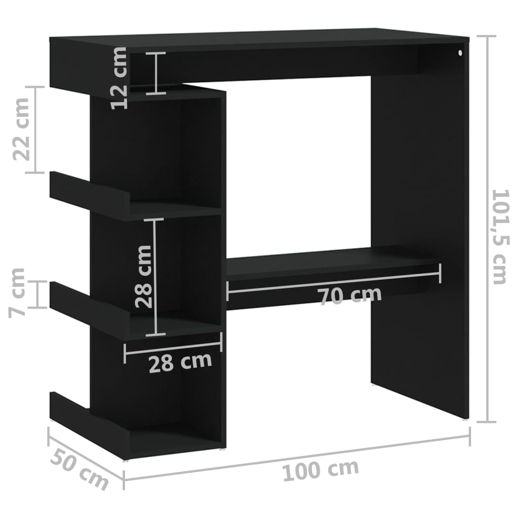  Barový stolík s úložným regálom čierny 100x50x101,5 cm drevotrieska