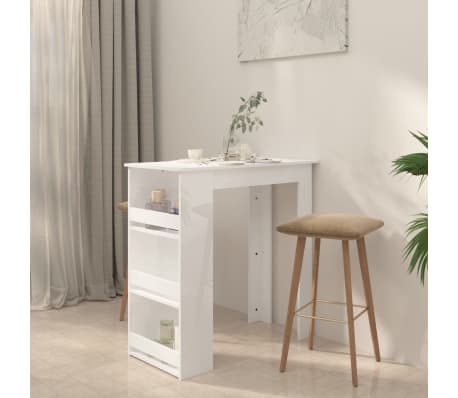 vidaXL Table de bar &eacute;tag&egrave;re de rangement Blanc brillant 102x50x103,5cm