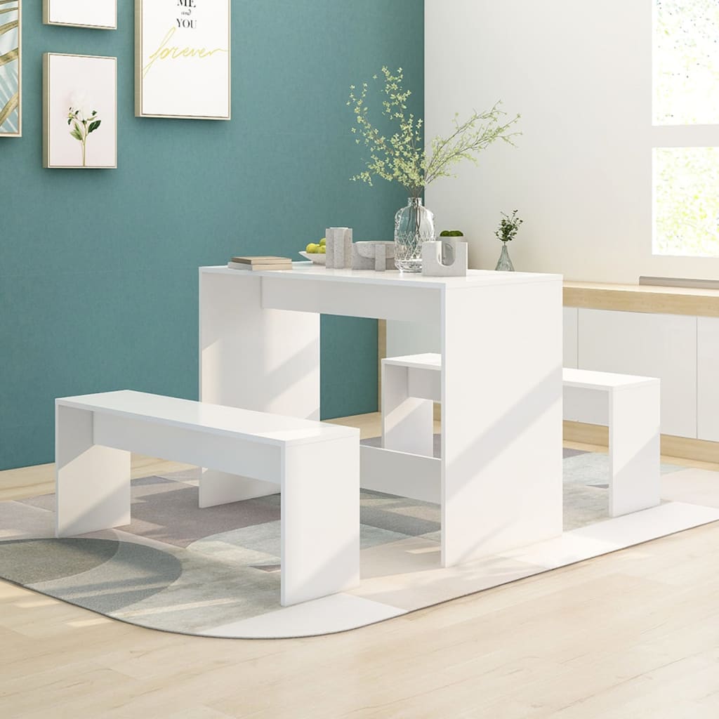 Valgomojo baldų komplektas, 3 dalių, baltos spalvos, MDP | Stepinfit