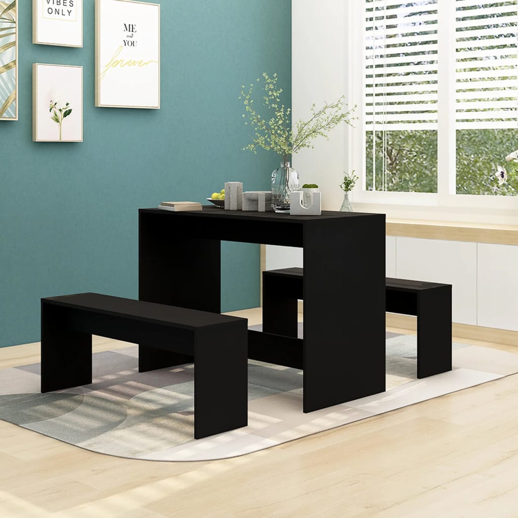 vidaXL Set mobilier de bucătărie, 3 piese, negru, PAL