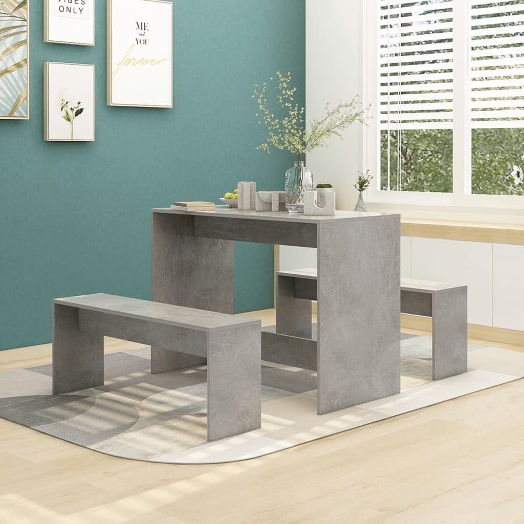 Valgomojo baldų komplektas, 3 dalių, betono pilkos spalvos, MDP | Stepinfit