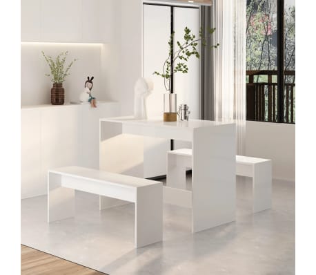 vidaXL 3 Piece Dining Set High Gloss White Engineered Wood