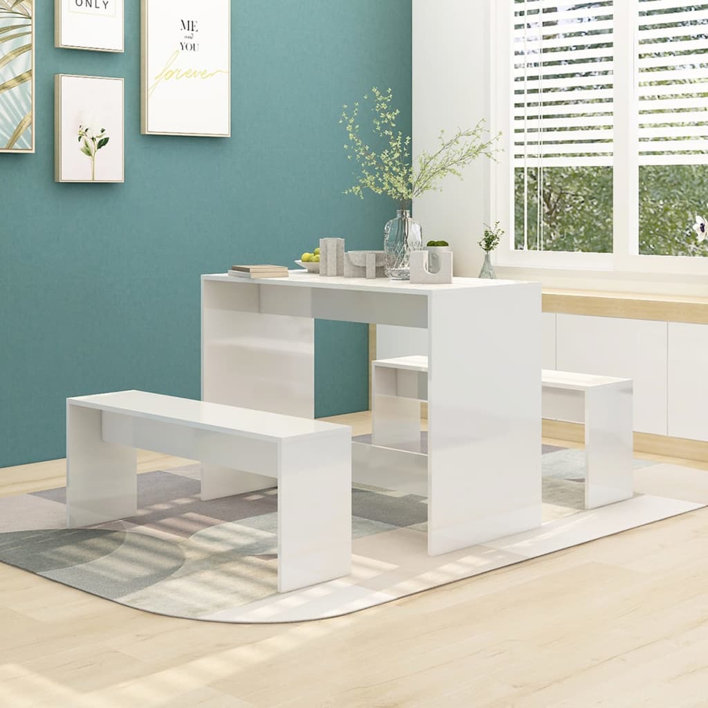 vidaXL Set mobilier de bucătărie, 3 piese, alb extralucios, PAL vidaXL