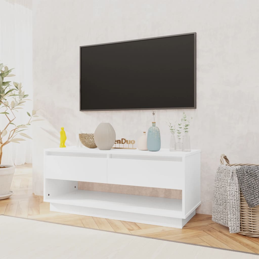 magasfényű fehér forgácslap TV-szekrény 102 x 41 x 44 cm