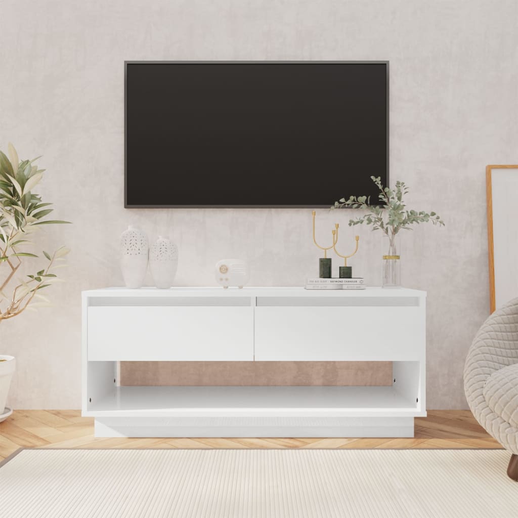 Meuble TV Blanc brillant 102x41x44 cm Aggloméré | meublestv.fr 2