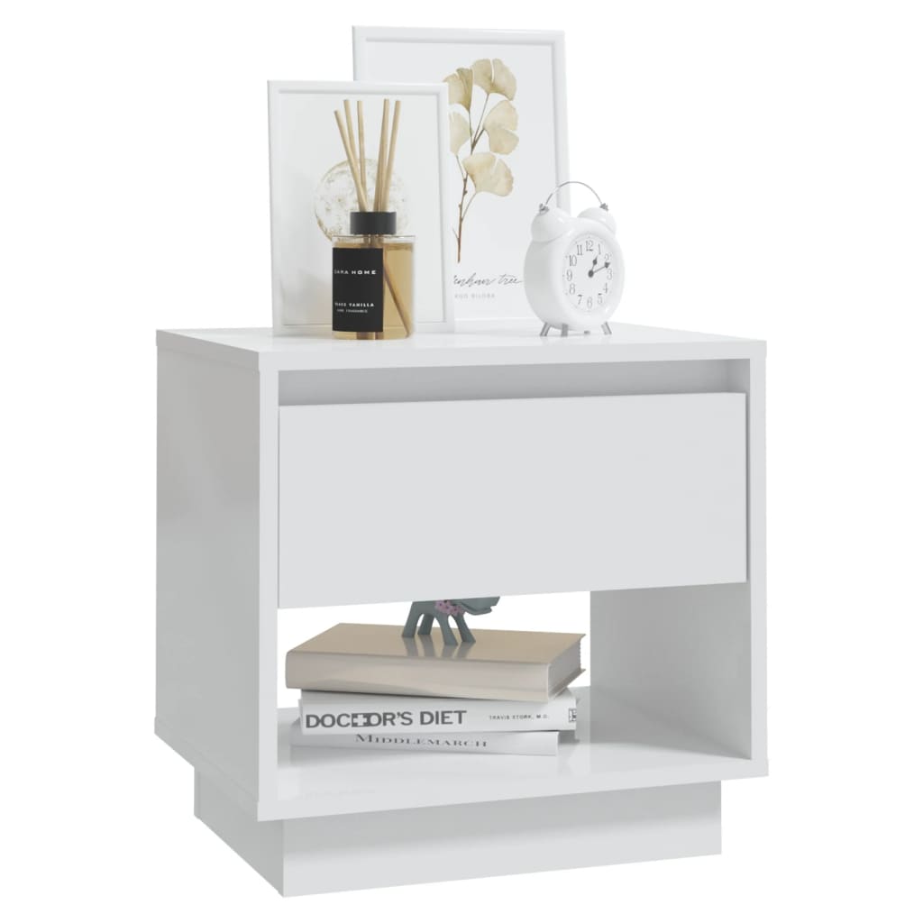 vidaXL Bedside Cabinet High Gloss White 45x34x44 cm Engineered Wood