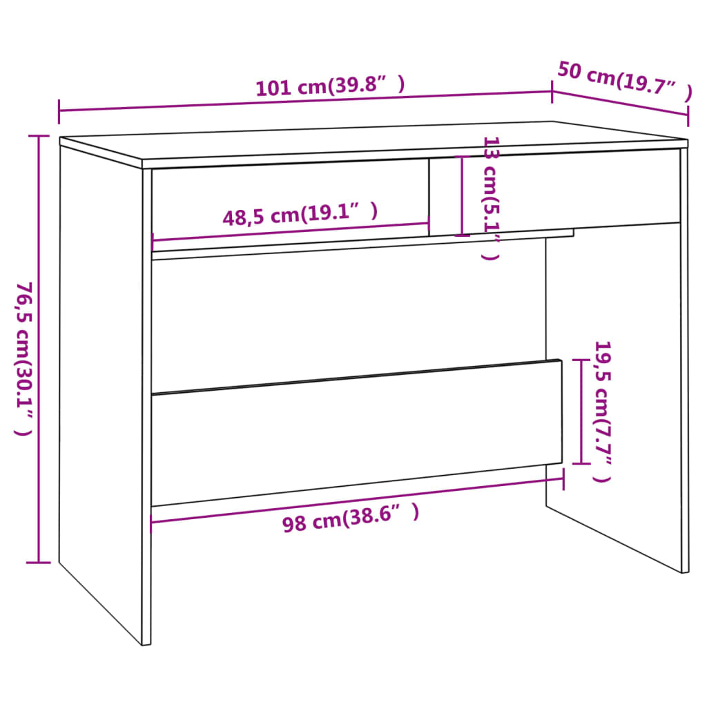 Psací stůl bílý s vysokým leskem 101 x 50 x 76,5 cm dřevotříska