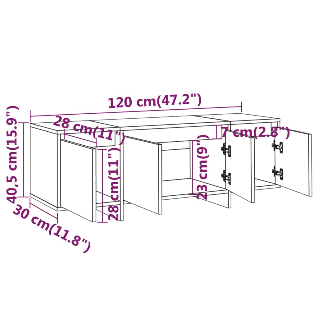 Comodă TV, alb, 120x30x40,5 cm, lemn prelucrat