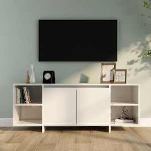 TV stolek bílý s vysokým leskem 130 x 35 x 50 cm dřevotříska - obrázek 1