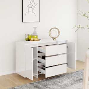 Příborník se 3 zásuvkami bílý vysoký lesk 120x41x75 cm kompozit - obrázek 4