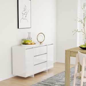 Komoda s 3 predali visok sijaj bela 120x41x75 cm iverna plošča