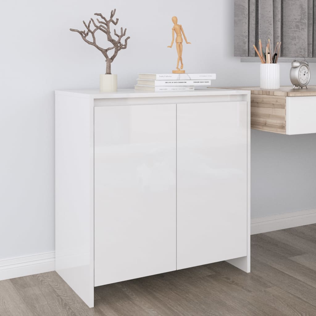 Buffet Blanc brillant 70x41x75 cm Bois d'ingénierie