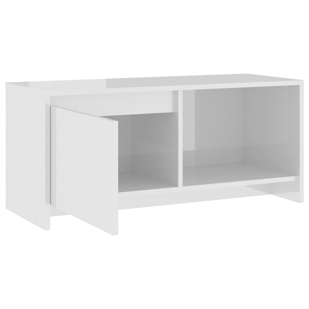 Magasfényű fehér forgácslap TV-szekrény 90 x 35 x 40 cm 