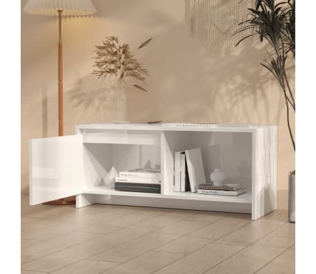 vidaXL TV-benk h&oslash;yglans hvit 90x35x40 cm konstruert tre