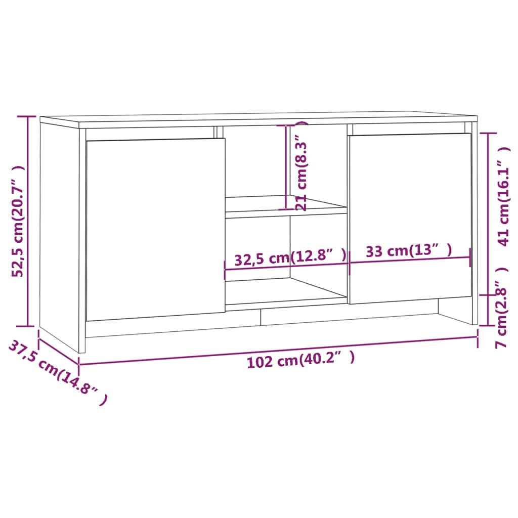 Betonszürke forgácslap TV-szekrény 102 x 37,5 x 52,5 cm 