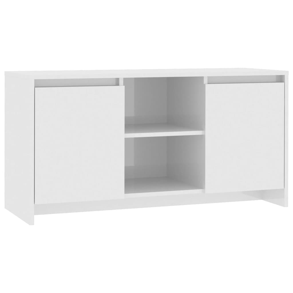 Magasfényű fehér forgácslap TV-szekrény 102 x 37,5 x 52,5 cm 