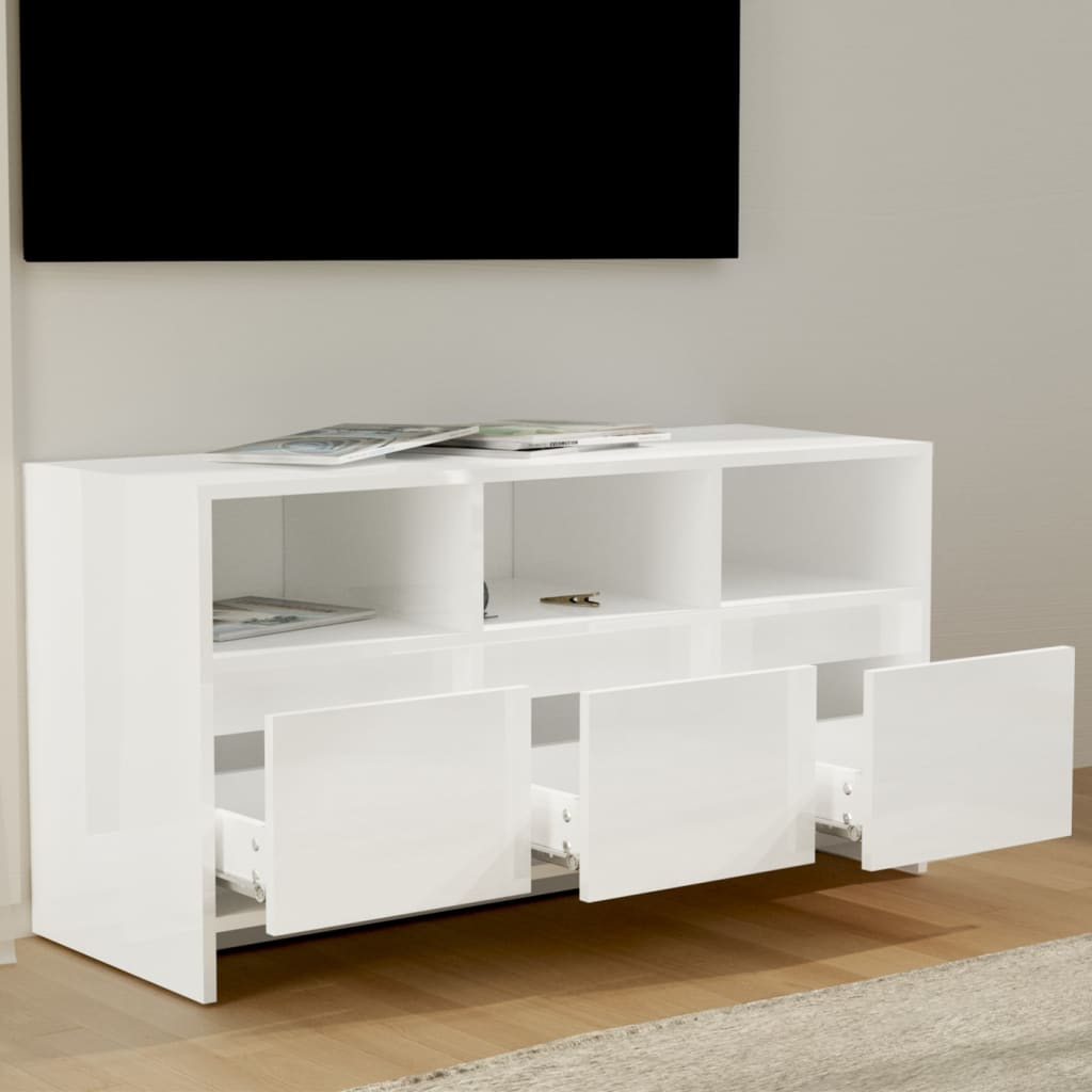 Meuble TV Blanc brillant 102×37,5×52,5 cm Aggloméré | meublestv.fr 4