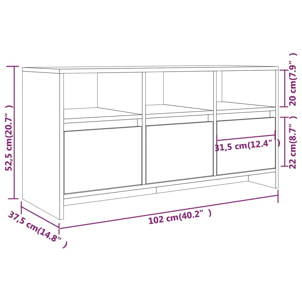 TV ormarić visoki sjaj bijeli 102 x 37,5 x 52,5 cm od iverice