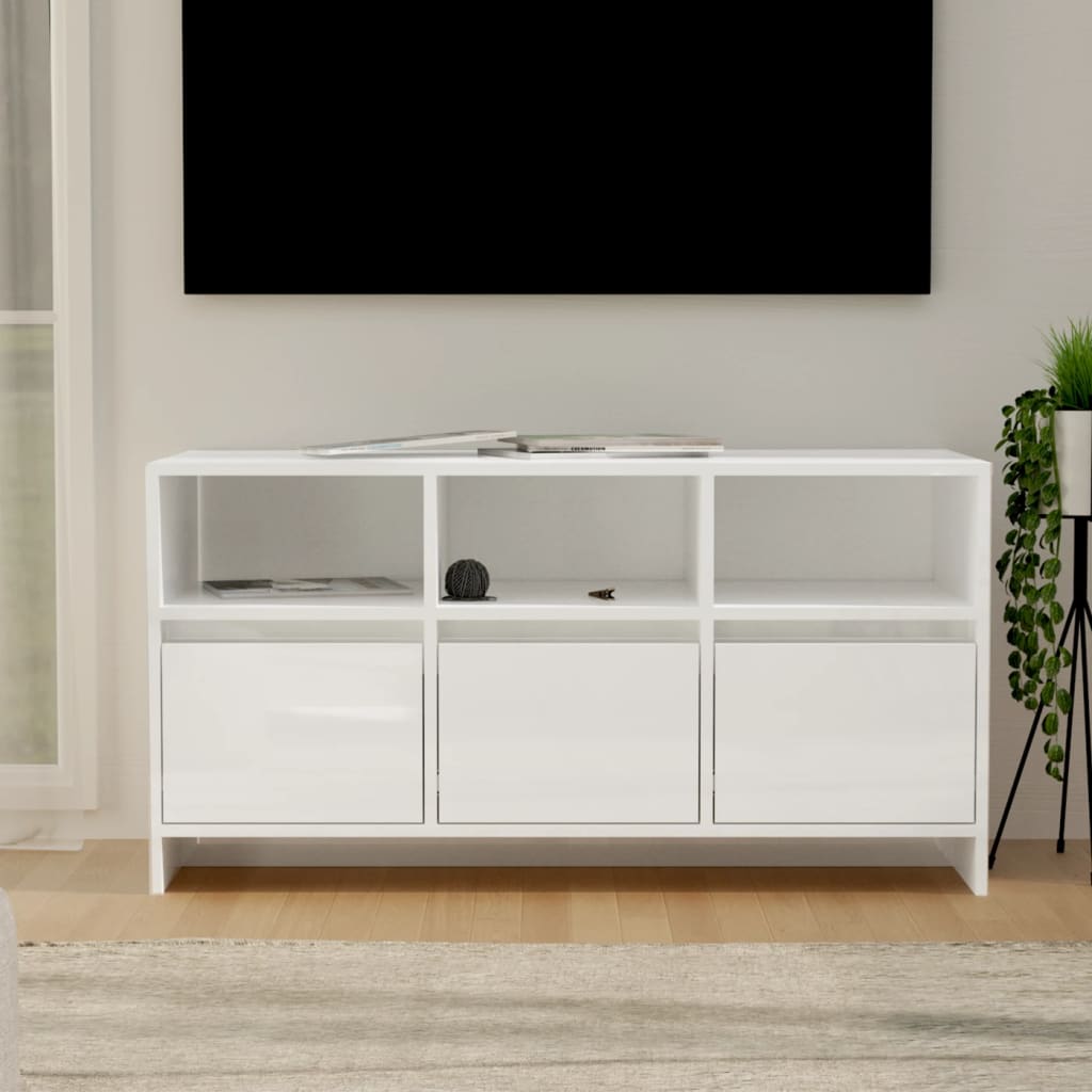 Meuble TV Blanc brillant 102×37,5×52,5 cm Aggloméré | meublestv.fr 2