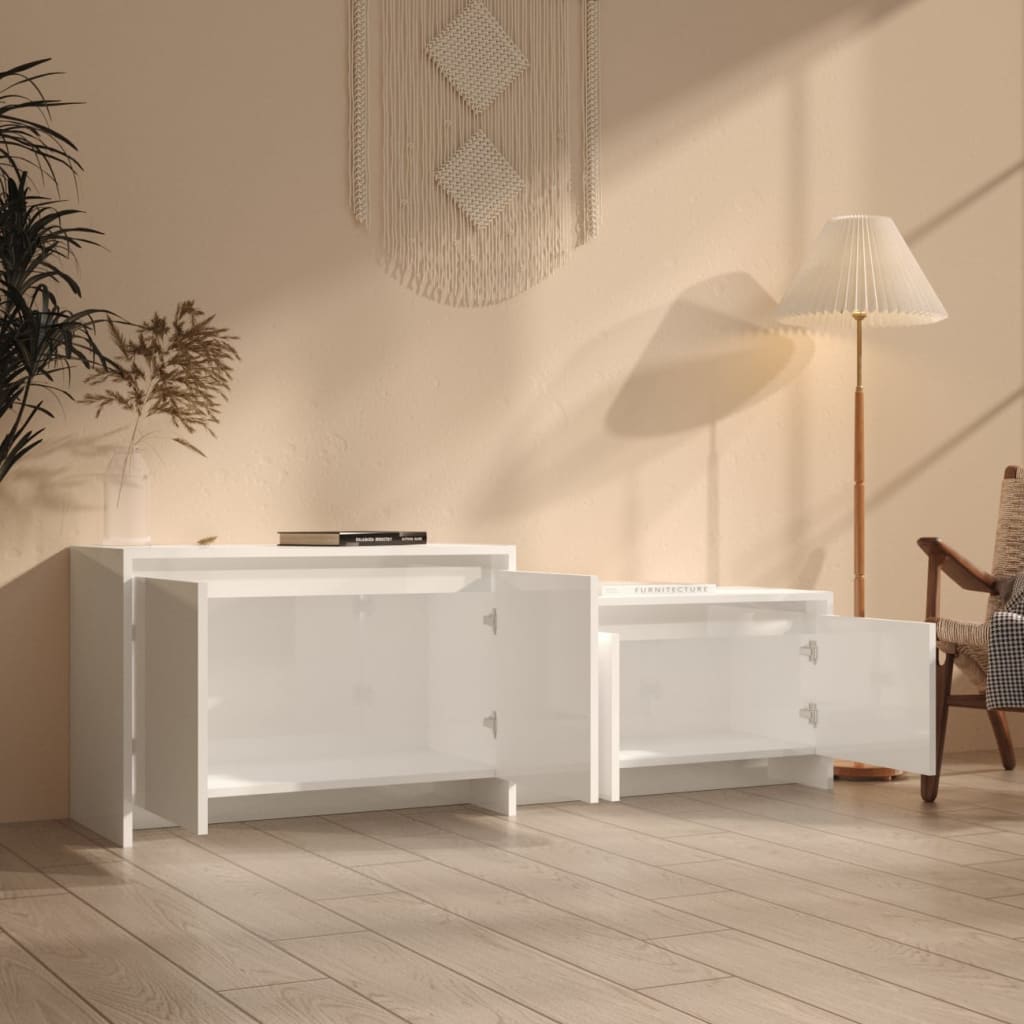 Meuble TV Blanc brillant 146,5x35x50 cm Aggloméré | meublestv.fr 4