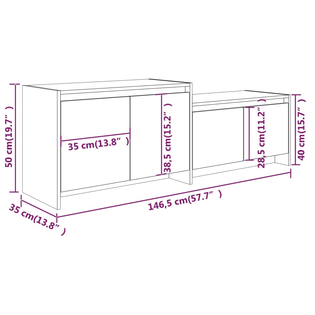 Magasfényű fehér forgácslap TV-szekrény 146,5 x 35 x 50 cm 