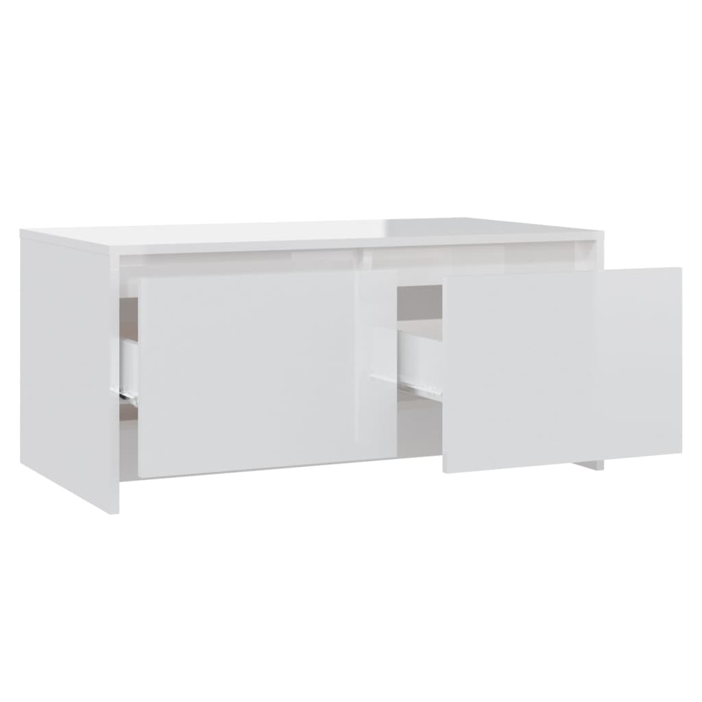 Magasfényű fehér forgácslap dohányzóasztal 90 x 50 x 41,5 cm 