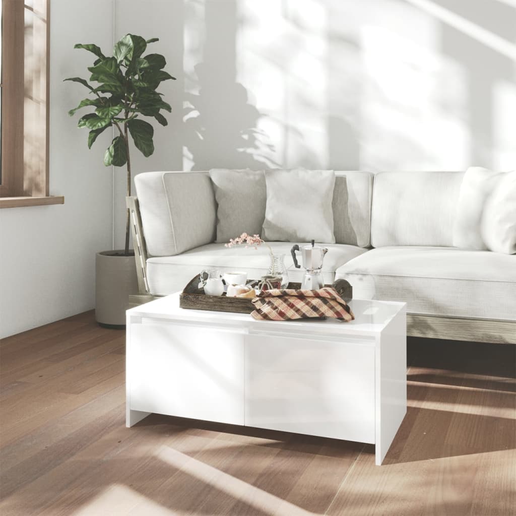 vidaXL sofabord 90x50x41,5 cm konstrueret træ hvid højglans
