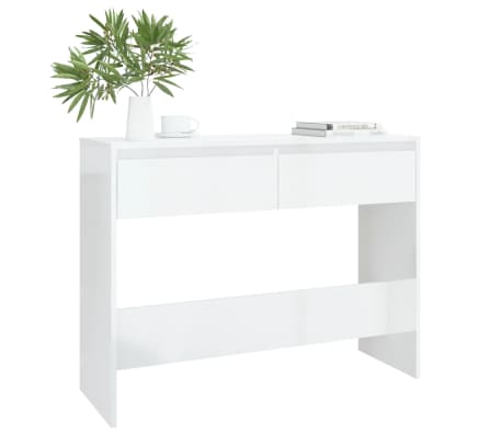 vidaXL Konzolový stolík lesklý biely 100x35x76,5 cm drevotrieska
