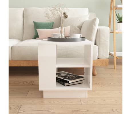 vidaXL Τραπεζάκι Σαλονιού Γυαλ. Λευκό 40x40x43 εκ. Επεξεργασμένο Ξύλο