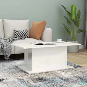 Klubska mizica visok sijaj bela 102x55,5x40 cm iverna plošča