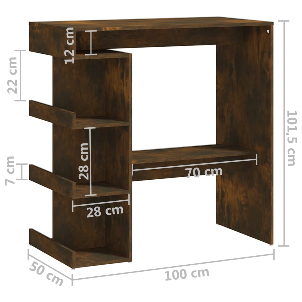  Barový stôl s úložným regálom dymový dub 100x50x101,5 cm drevotrieska